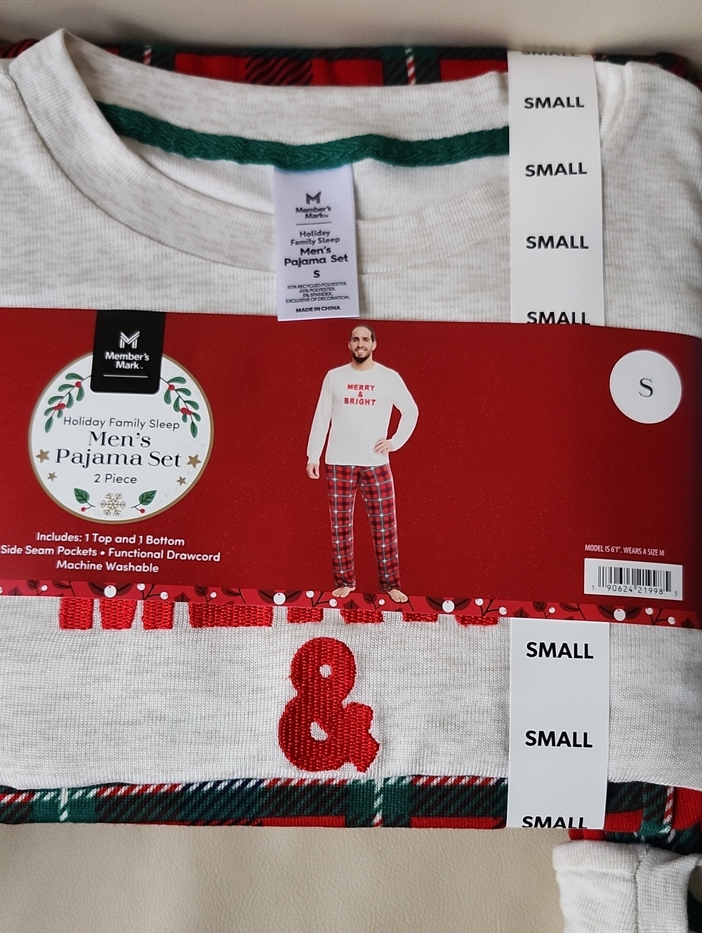Men's Member's Mark Holiday Pajama Set - White, Red & Green